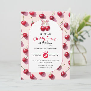 Cherry Sweet 1. Geburtstag Einladung Postkarte