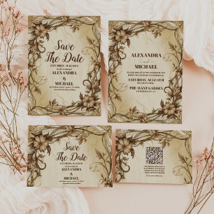 Art Nouveau Gold Botanische Hochzeit All In One Einladung