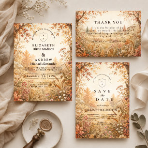 Invitation Mariage fantaisiste en forêt automnale