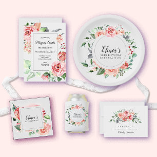 Serviette En Papier Elégant rose rose florale 90e anniversaire