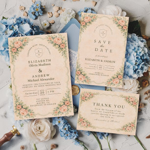 Klassische Brautrosenbogen-Hochzeit Einladung