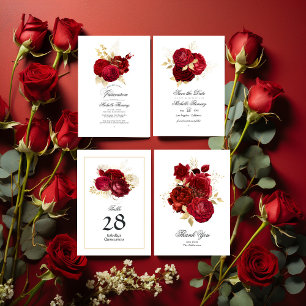 Rote und Gold Vintage Rose Quinceñera Tischnummer