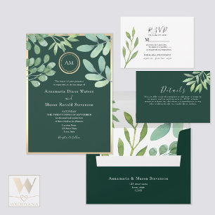 Menu de mariage botanique vert émeraude