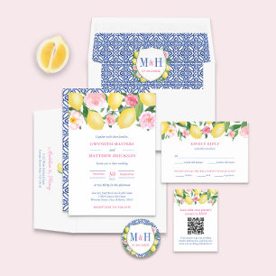 Lemons Amalfi Blue Tiles Wedding Options RSVP Karte