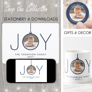 2 Foto Moderne Minimalistische Navy Blue White Joy Feiertagskarte