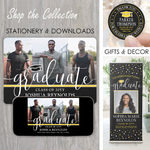 Modernes Script Black und Gold 4 Foto Abschluss Ankündigung