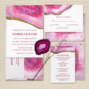Pink Gilt Agate Mariage Invitations