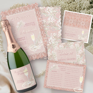 Perlen & Prosecco Rose Gold Blush QR Brautparty Einladung