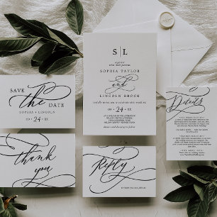 Invitation Calligraphie romantique   Mariage de monogramme fl