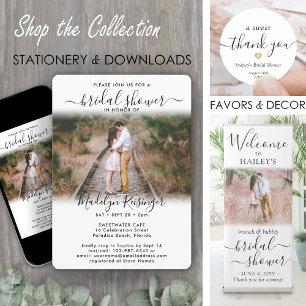 2 Foto Brautparty Chic Moderne Elegante Schrift Einladung