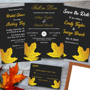 Invitation Elégant Luxe Feuille Noir Et Or Mariage de automne