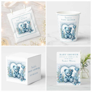 Blue Teddy Bear Lace und Blume 1 - Babydusche Geschenkschachtel