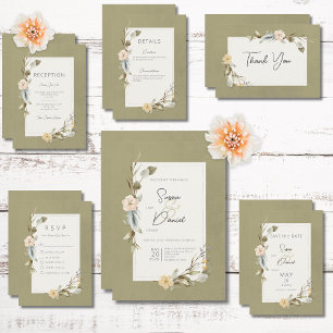 Dried Boho Floral Frame Sage Wedding Save The Date
