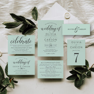 Moderne Minze und Schwarze Schrift Hochzeit Einladung
