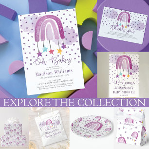 Carte De Remerciements Baby shower arc-en-ciel violet
