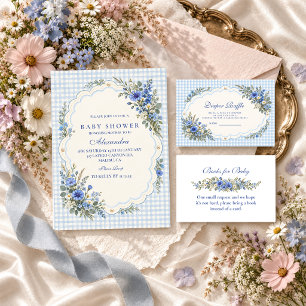 Blaue Wildblumen-Baby-Shower-Windel-Raffle Begleitkarte