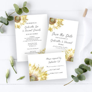 Invitation Tout En Un Mariage d'aquarelle des tournesols rayés jaunes