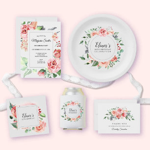 Elegant Pink Rose Floral 50. Geburtstagsparty Einladung