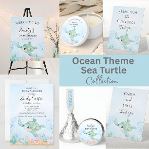 Faire-part de Baby Shower Tortue de Mer - Océan Bl