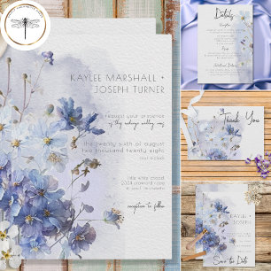 Moderne Periwinkle Blue Watercolor-Wildblumen Dankeskarte