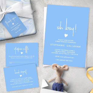 Chic Mid Blue Baby Boy Duschdusche Windeln Raffel Mitteilungskarte