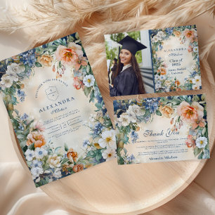 Invitation Fleur sauvage de la Marine Meadow Garden Graduatio
