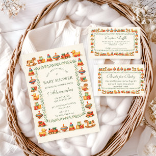 Whimsische Vintage-Spielzeug-Baby-Shower-Windel-Ra Begleitkarte