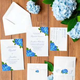 Blaue Hortensien-Blumenhochzeit Einladung