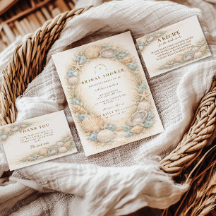 Carte De Remerciements Couronne de coquillages de mariage sur le thème de