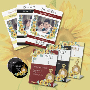 Faire-part de mariage plat de tournesol (noir)