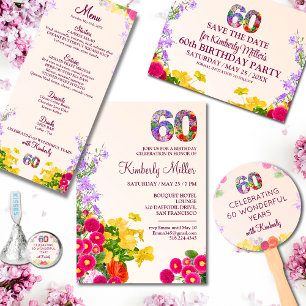 Carte Postale Faire-part 60e anniversaire floral moderne 60 ans fête