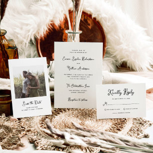 Sweet and Whimsical Simple Black and White Wedding Einladung