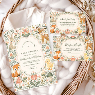 Folk Art Waldtiere Baby Shower Einladung