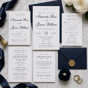 Marineblaue Minimal Luxus Hochzeitseinladungsvorla Einladung