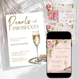 Perlen und Brautparty der Prosecco elegant rosa Einladung