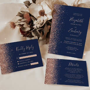 Invitation Mariage de Parties scintillant d'or Rose bleu mari