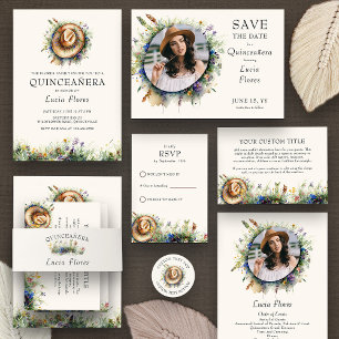 Wildblume Cowgirl Hat Rustic Elegance Quinceanera Einladung