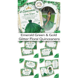 Budget Emerald Green Gold Floral Quinceanera Flyer
