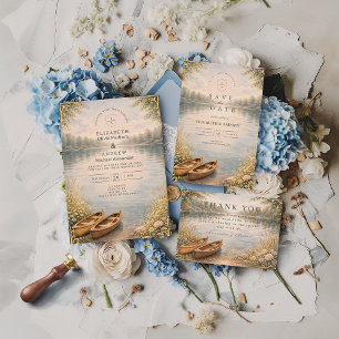 Romantische Bootsfahrt Waldhochzeit Save The Date