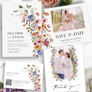 farbenfrohe Wildblume Hochzeit Einladung