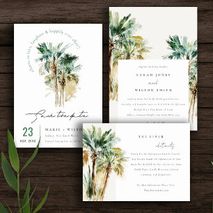 Tropical Watercolor Palm Trees Wedding Menu Card Einladung