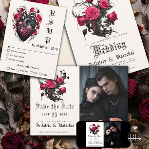 Goth Heart and Rose Crimson Cherry RSVP Karte