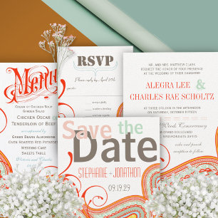 Carte Orange Coral Terracotta Paisley Mariage