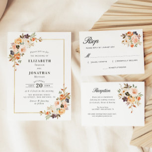 Invitation mariage élégant automne fleurs
