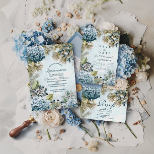 Winter Blaues Florales Quinceañera Save The Date