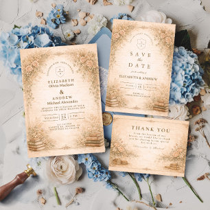 Invitation Mariage dans un jardin botanique romantique de fle