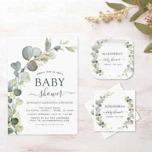 Invitation Baby shower Verdure Eucalyptus Succulent Élégant