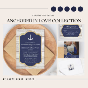 Verankert in Liebe II Nautic Anchor Stripe Wedding Einladung