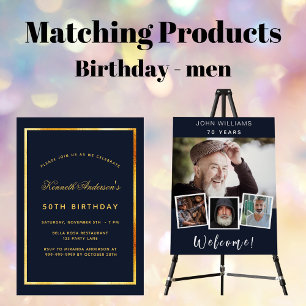 Invitation Anniversaire bleu marine confetti homme gars fête