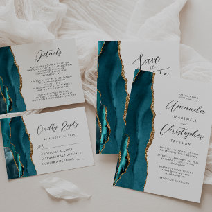 Achat Teal Blau Gold Schrift Hochzeitsdetails Begleitkarte